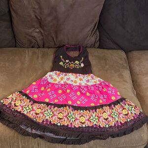 Blueberi Boulevard Vibrant Pink and Brown Kids Dress